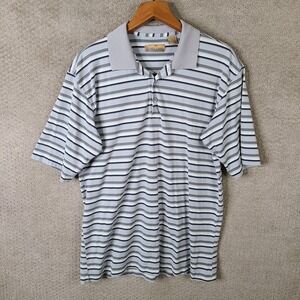Bobby Chan‎ Shirt Mens L Gray Striped Silk Blend Polo Golf Rugby Vacation Preppy